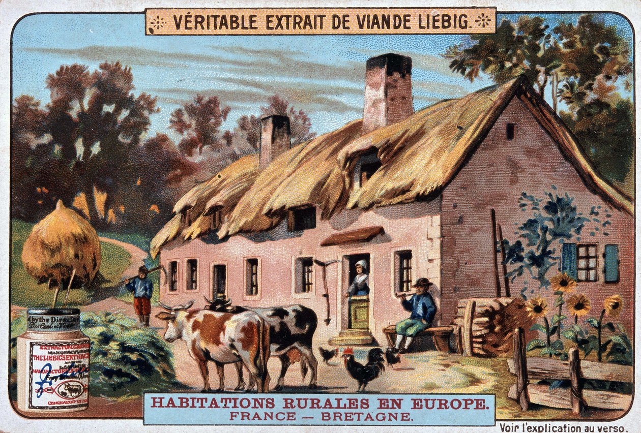 Lantligt boende i Bretagne - chromo. Liebig, v. 1895 av Unknown artist