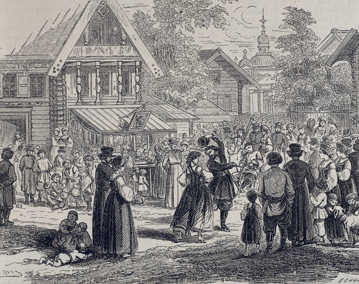 Ryssland (19:e århundradet). Fest i en by. 1879 (gravyr) av Unknown artist
