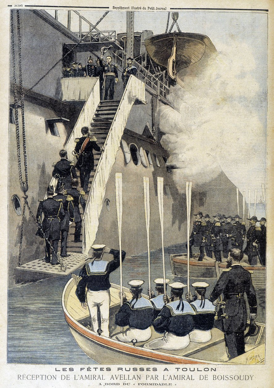 Ryska fester i Toulon: mottagande av amiral Avellan av amiral de Boissoudy - i "" Le Petit Journal"" av Unknown artist