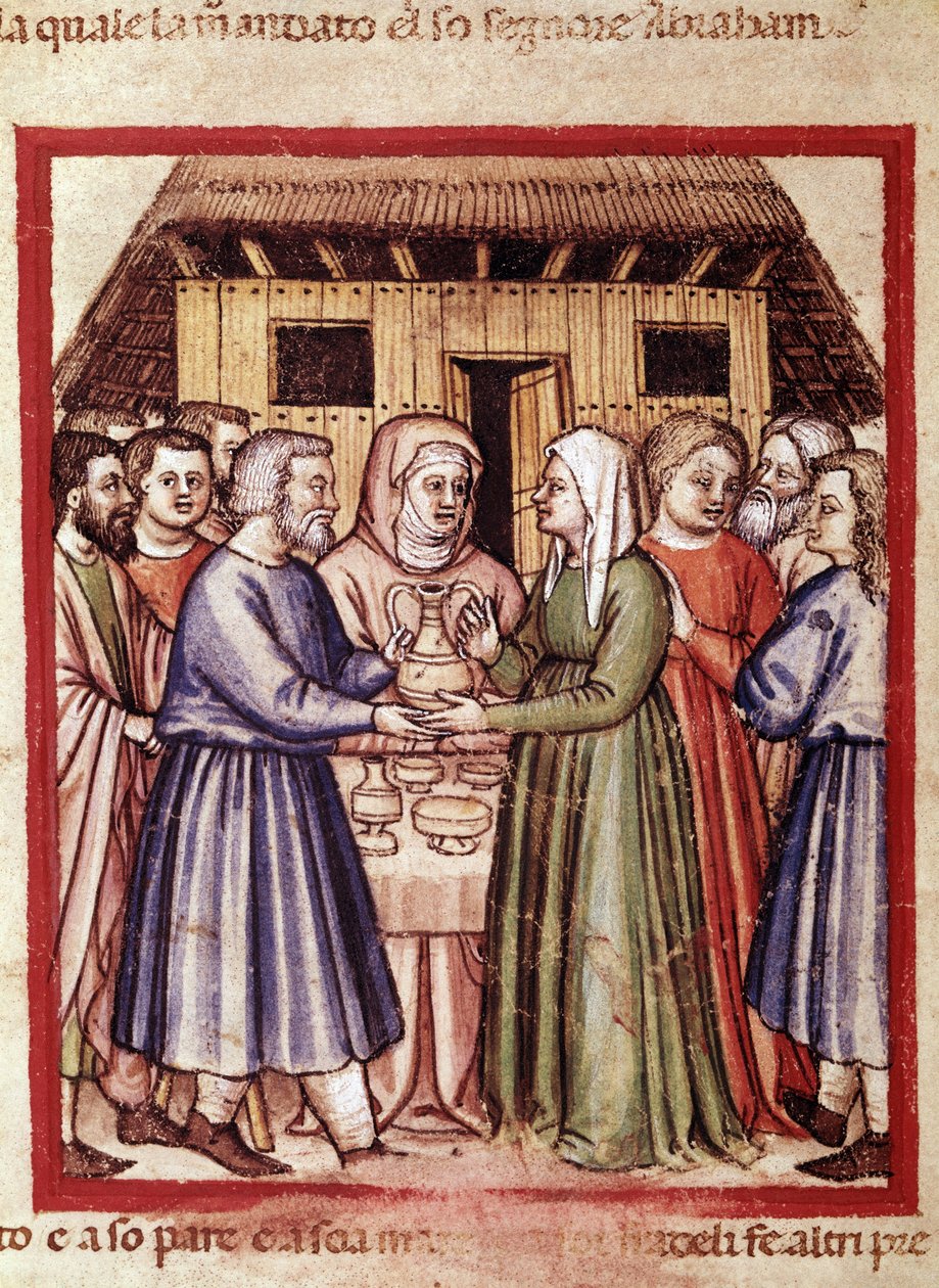 Ruths bröllop. Miniatyrer från codex 212 (eller Padovano Codice eller Bible of Padua) 1390-1400 Rovigo, Accademia dei Concordi av Unknown artist