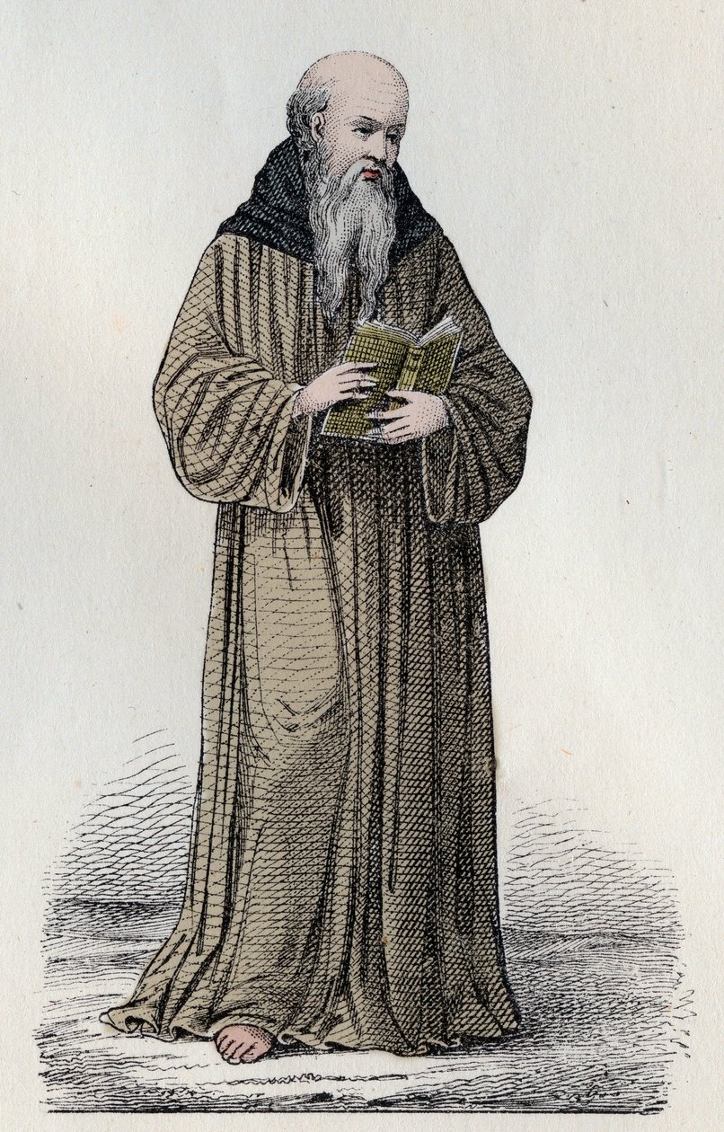 SAINT BONAVENTURE (1221-1274) Italiensk franciskansk kardinal, teolog och filosof - Porträtt av Saint Bonaventure (Giovanni da Fidanza eller Bonaventura de Bagnorea, cirka 1220-1274), teolog, kyrkans läkare (serafisk doktor). Gravyr av 19 av Unknown artist