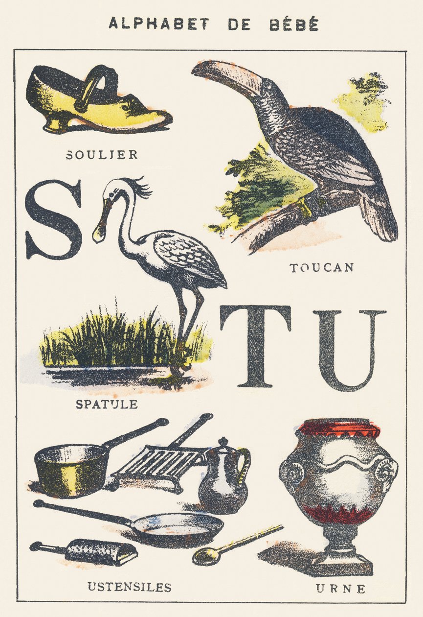 S T U: sko, spatel, tukan, redskap, urna av Unknown artist