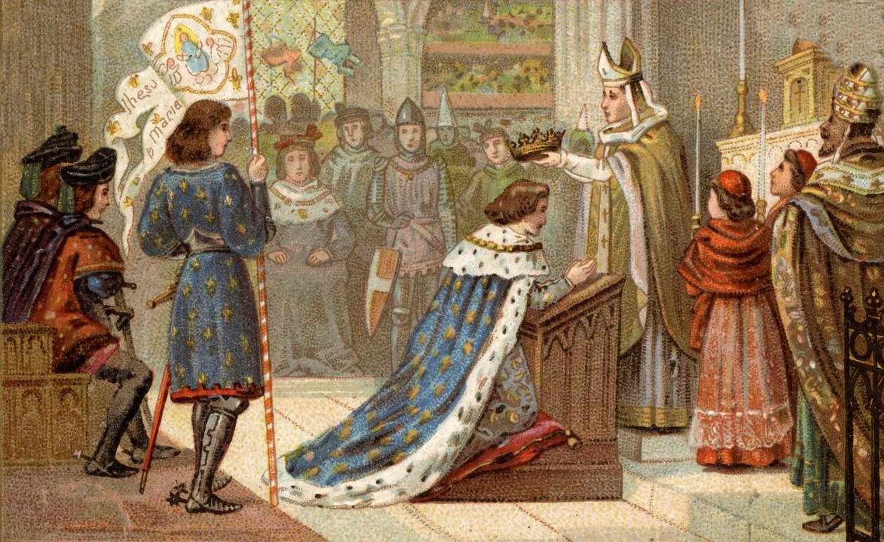 Sacre of Charles VII (1403-1461) i katedralen i Reims (17 juli av Unknown artist