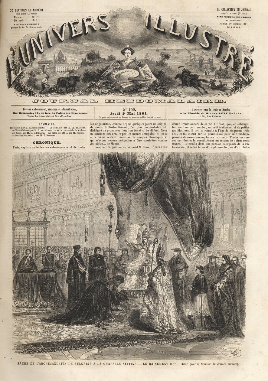 Heliga Arkimandriten av Bulgarien i Sixtinska kapellet i Rom av påven Pius IX 1861 - Det lysande universum 1861 - av Unknown artist