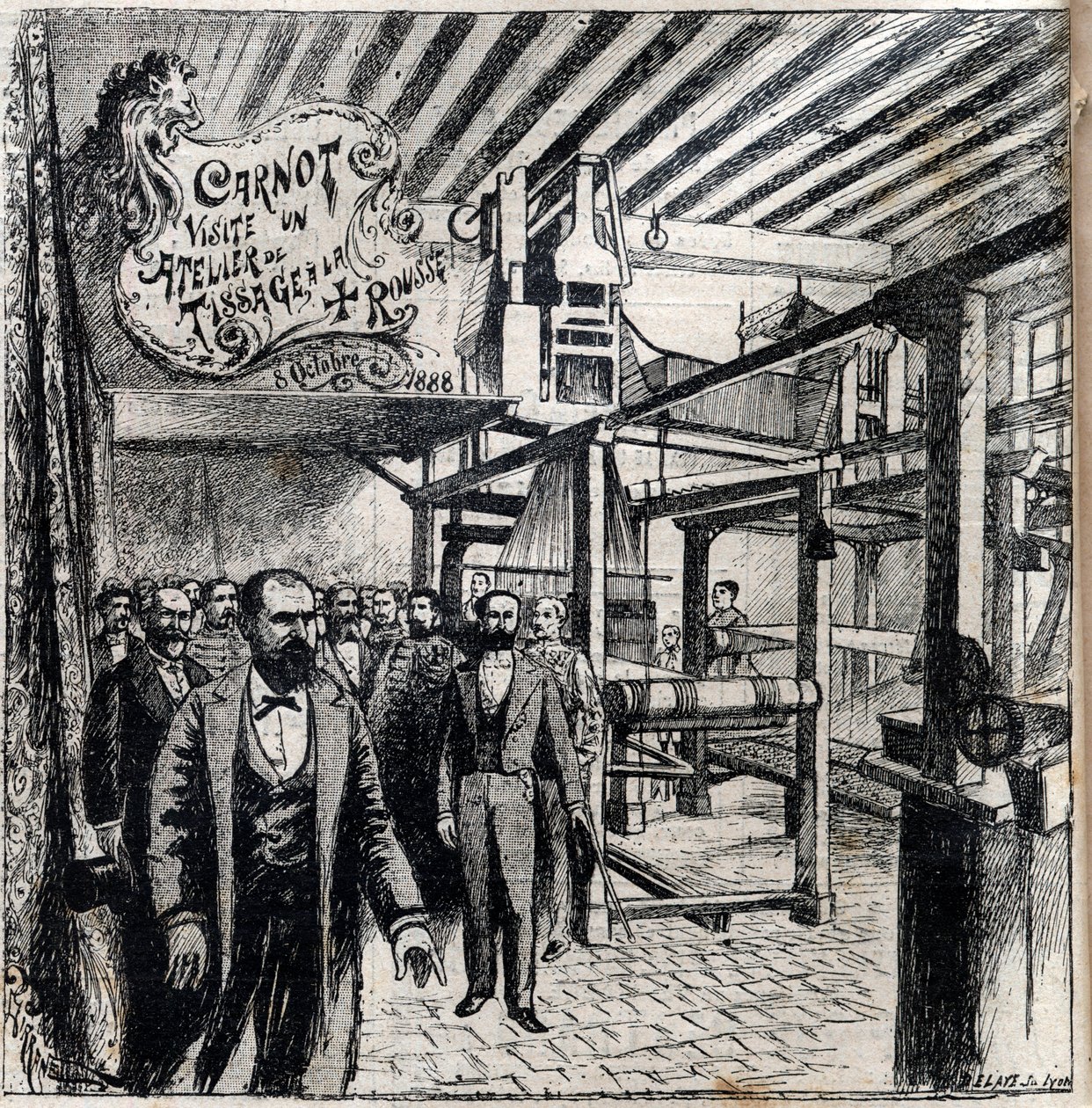 Sadi Carnot (1837-1894) besöker en verkstad i Canut den 8 oktober av Unknown artist