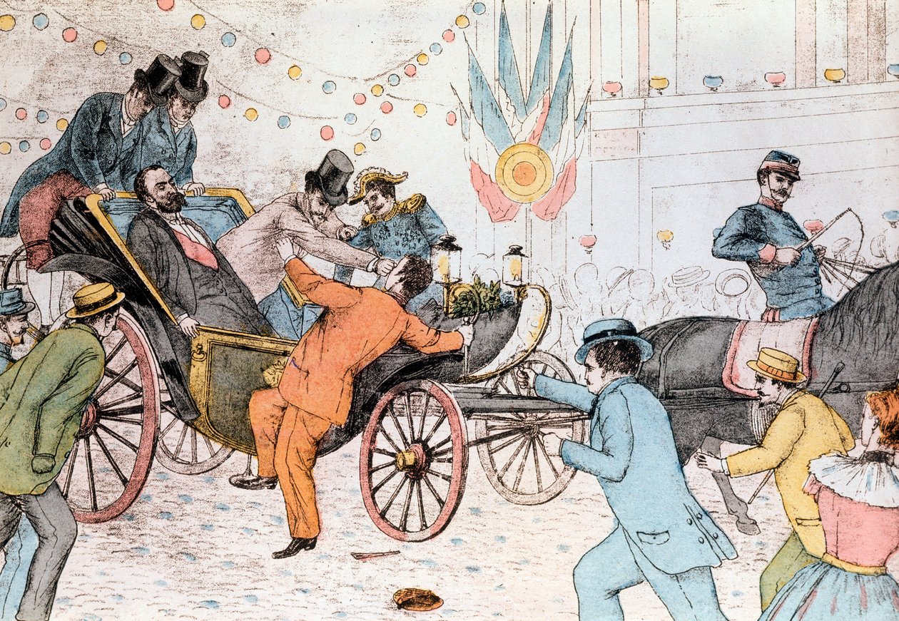 Sadi Carnot mördad av Sante Jeronimo Caserio, en italiensk anarkist, 25 juni 1894 (gravyr) av Unknown artist
