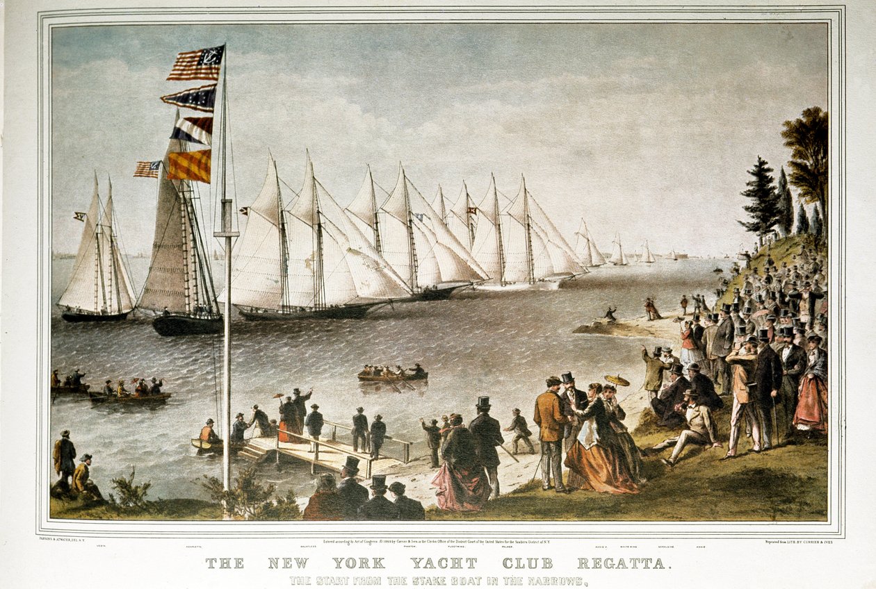 Segelbåtsregat på New Yorks yachtklubb 1844 (tryck från 1800-talet) av Unknown artist