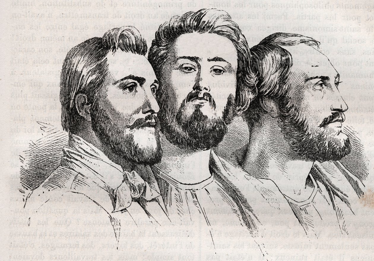 Saint-Simonianism - Saint-Simonianism - Saint Simonians - Charles Duveyrier (1803-1866) - Emile Barrault (1799-1869) - Michel Chevalier (1806-1879 - Gravyr av 1882 i "Histoire de dix ans: 18030"-18430 Louis -Vit (1811-1882) av Unknown artist