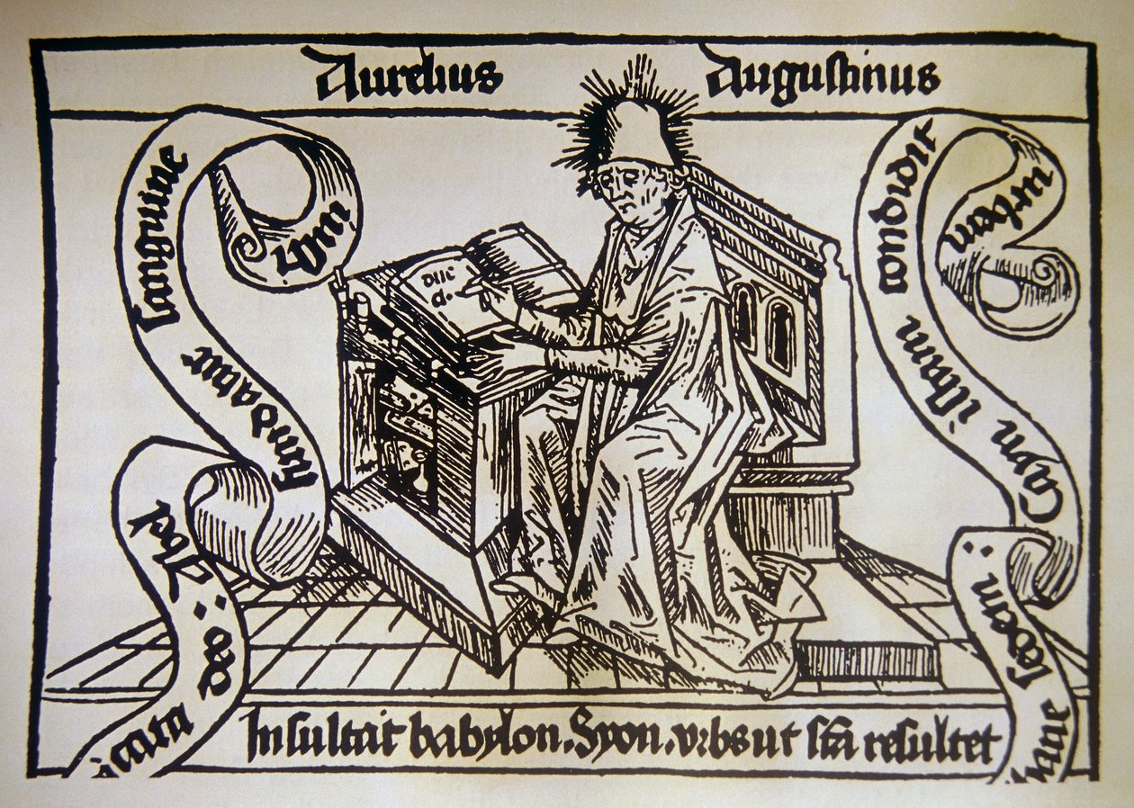 Saint Augustine, från "De civitate dei" (Guds citat) av Saint Augustine av Hippo (354-430) av Unknown artist