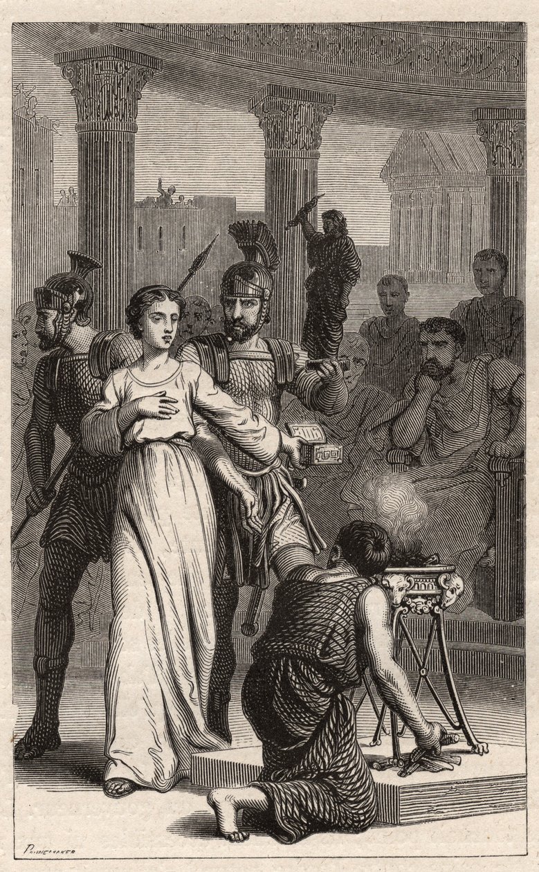 Saint Blandina - Saint Blandine (martyr 177) vägrar att offra till idoler - gravyr i "The Illustrious Women Of France" av Oscar Havard - 1886 av Unknown artist