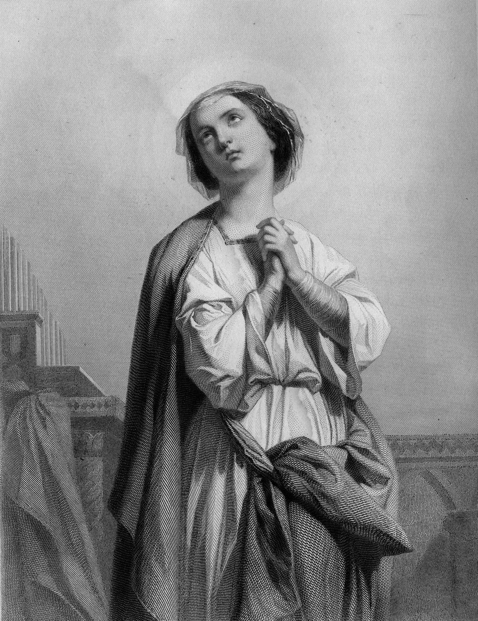 Saint Cecile Virgin and Martyrdom, Decapitee in Rome (232) - i De heliga kvinnorna”. 1852.” av Unknown artist