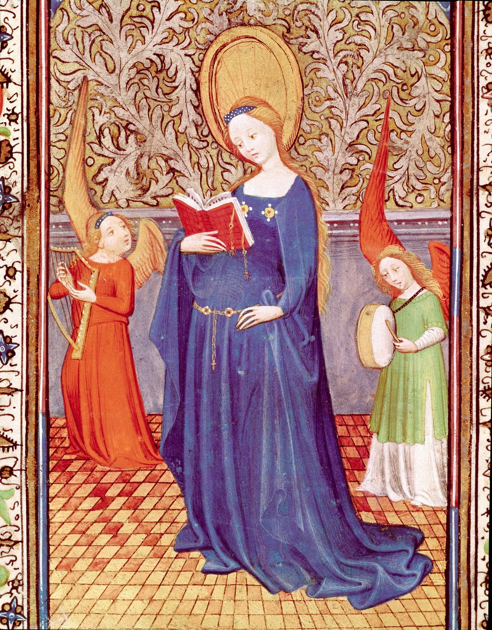 Saint Cecile omgiven av två änglamusiker Miniatyr tagen från "The Hours of Edward I (Duarte) of Portugal (1391-1438)" 1400-talets Lissabon, Torre do Tombo av Unknown artist