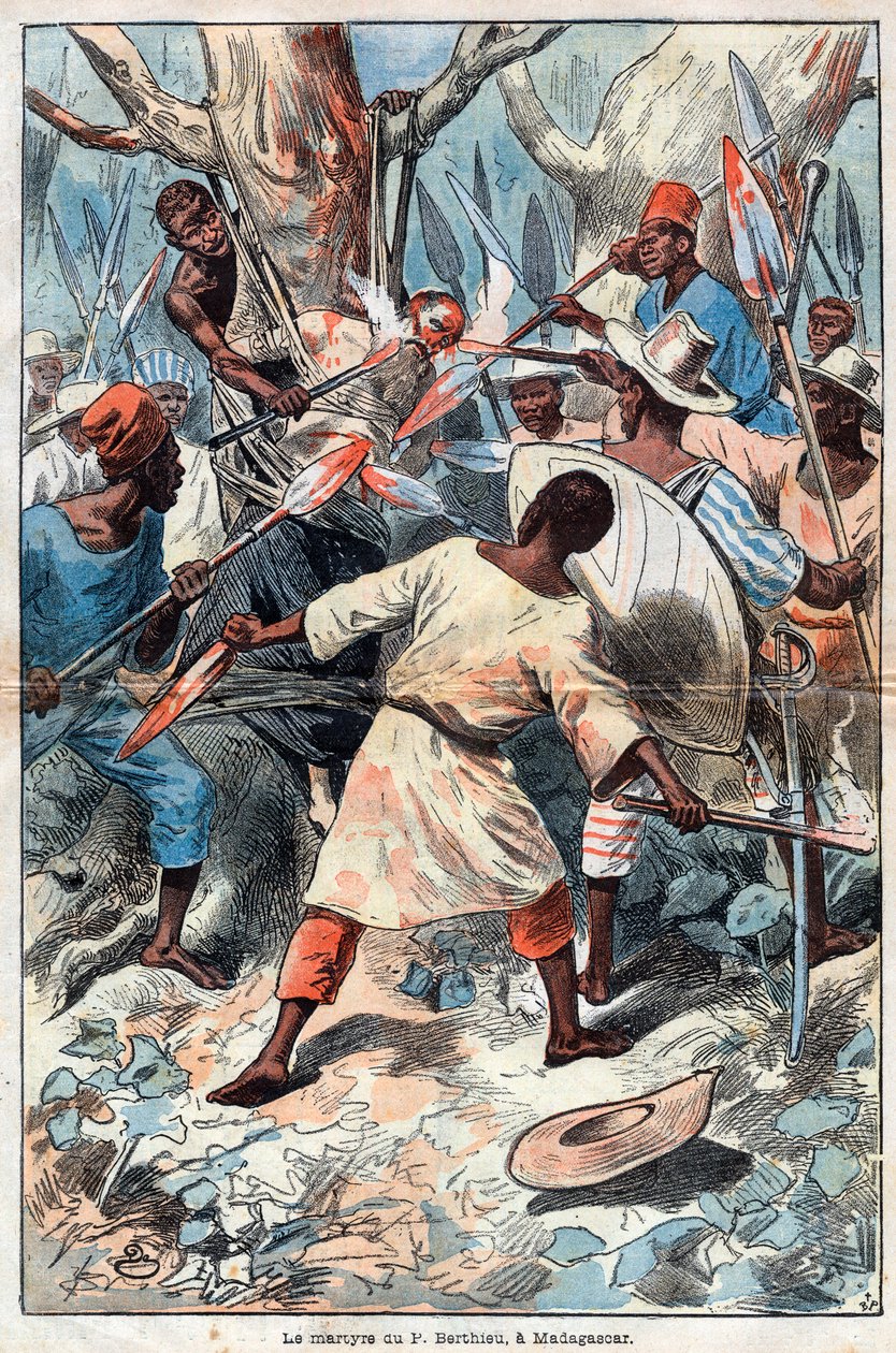 Sankt Fader Jacques Berthieu första martyr av Madagaskar - Martyren av Jacques Berthieu (1838-1896) (Saint Jacques Berthieu) Jesuitmissionär på Madagaskar - Han var den första välsignade och martyren av Madagaskar - Gravyr från 1896 av Unknown artist