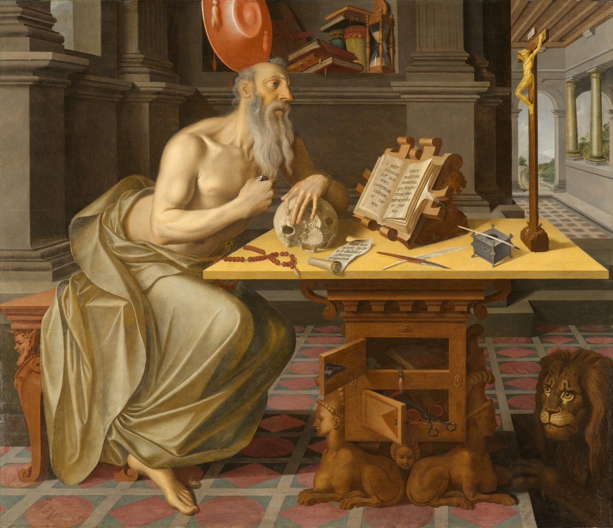 Saint Hieronymus i hans studie, cirka 1560-1570 (olja på panel) av Unknown artist