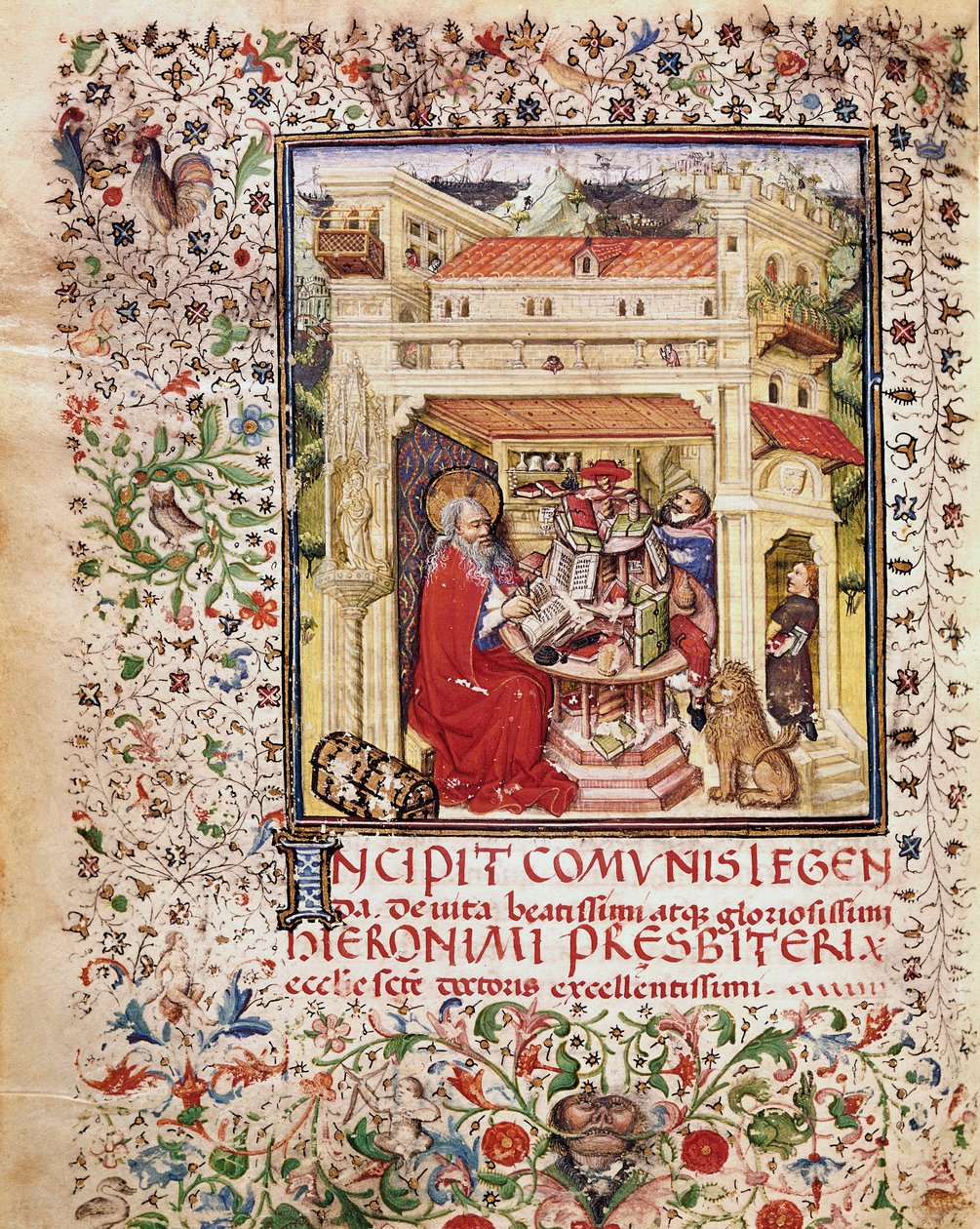 Den helige Hieronymus i sin studie Sida hämtad från manuskriptet "Opuscola spirituala et moralia" från 1400-talets Rom, Biblioteca Vallicelliana av Unknown artist