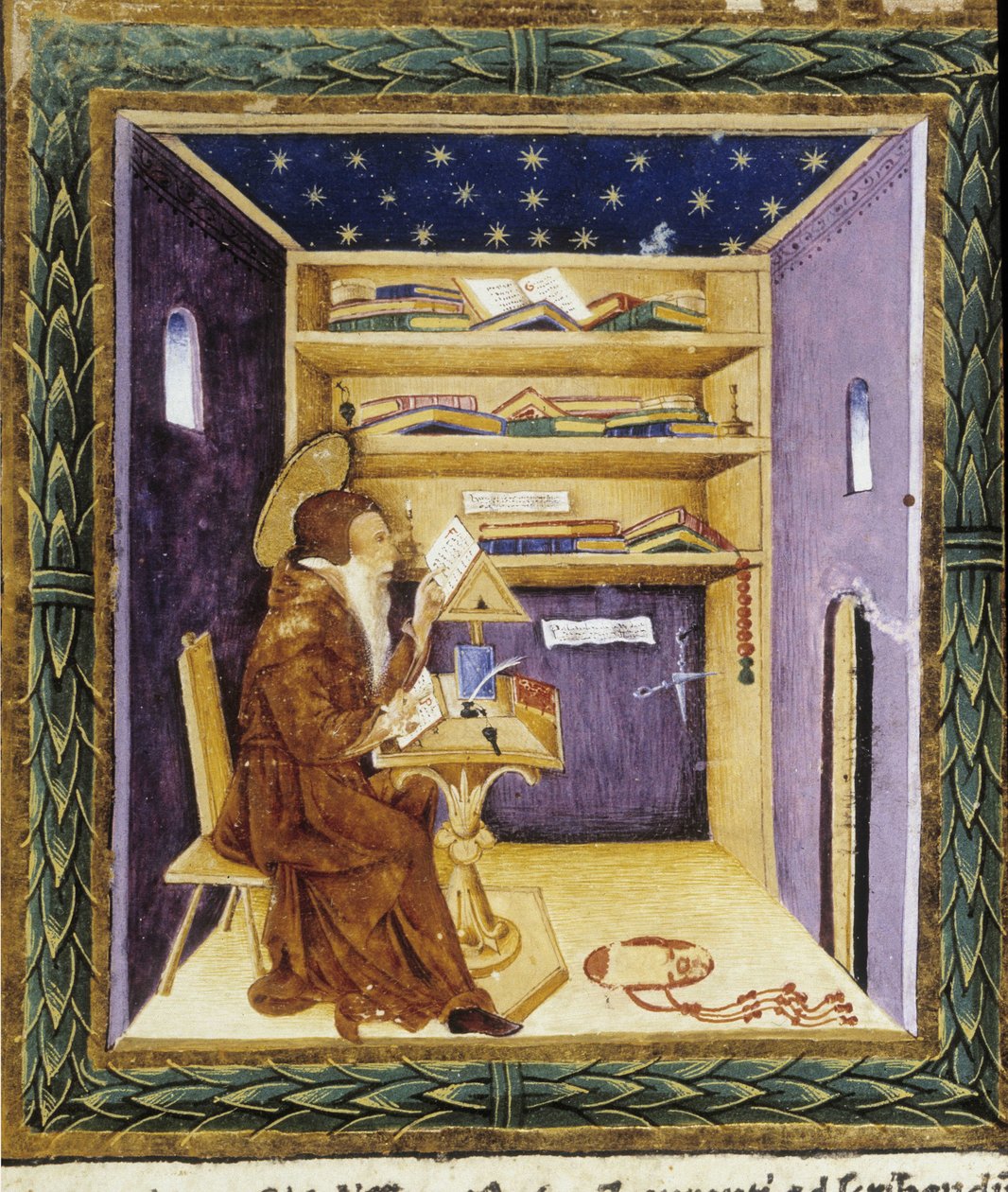 Saint Hieronymus till hans författarskap - miniatyr av Unknown artist