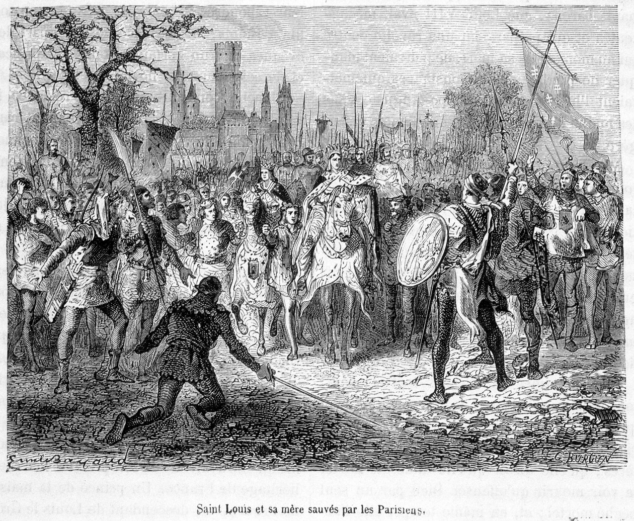 Saint Louis och hans mor räddade av parisare - i "Histoire de France populaire"" av H. Martin av Unknown artist