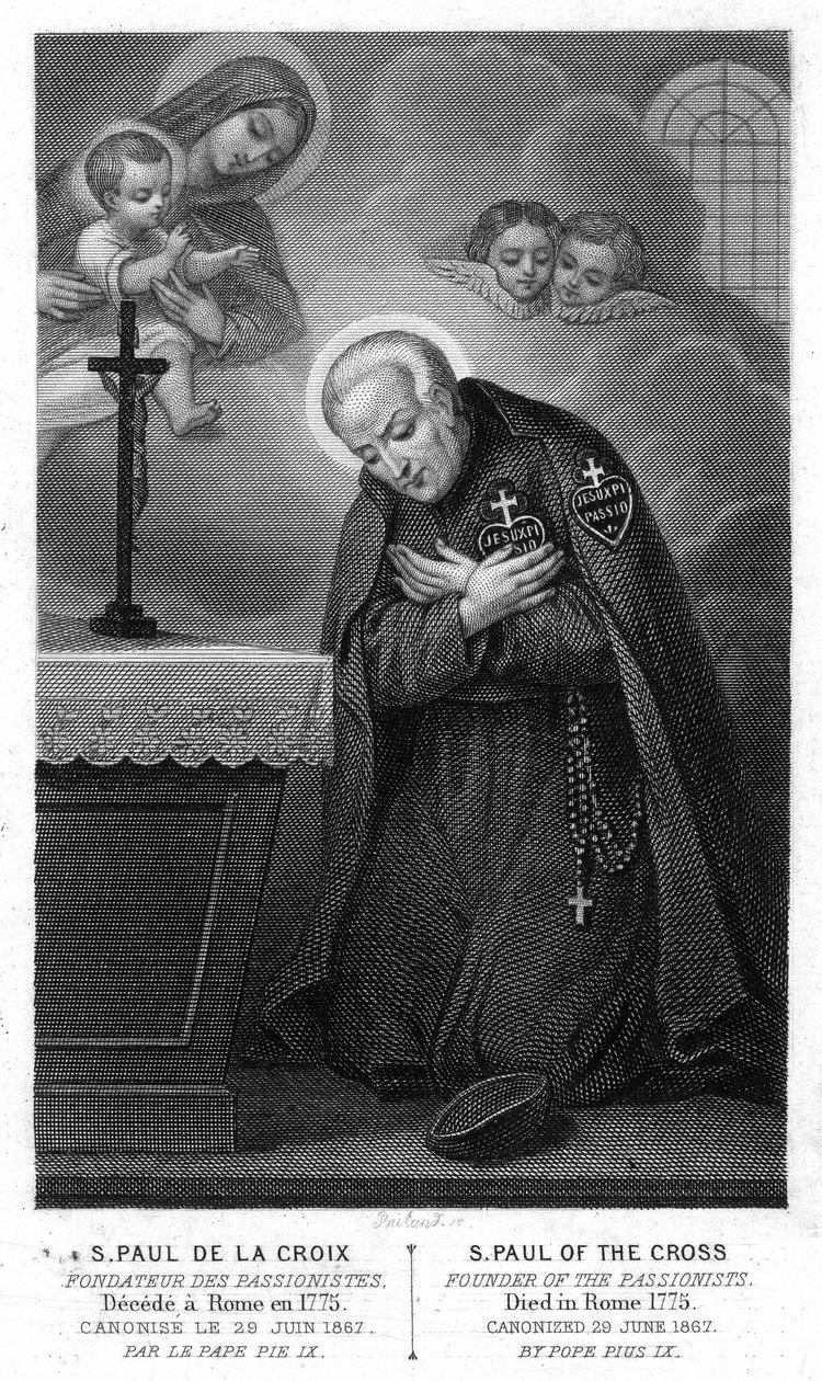 Sankt Paulus av korset, grundare av passionisterna besvikna i Rom 1775, helgonförklarad den 29 juni 1867 av påven Pius IX. Gravyr av 1800-talet. av Unknown artist