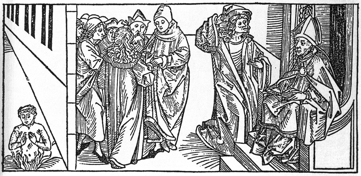 Saint Severin. Gravyr ur "De heligas liv - sommardelen" (Helgonets bok) av Jacobus (James) från Voragine (1228-1298). Lübeck 1488. av Unknown artist