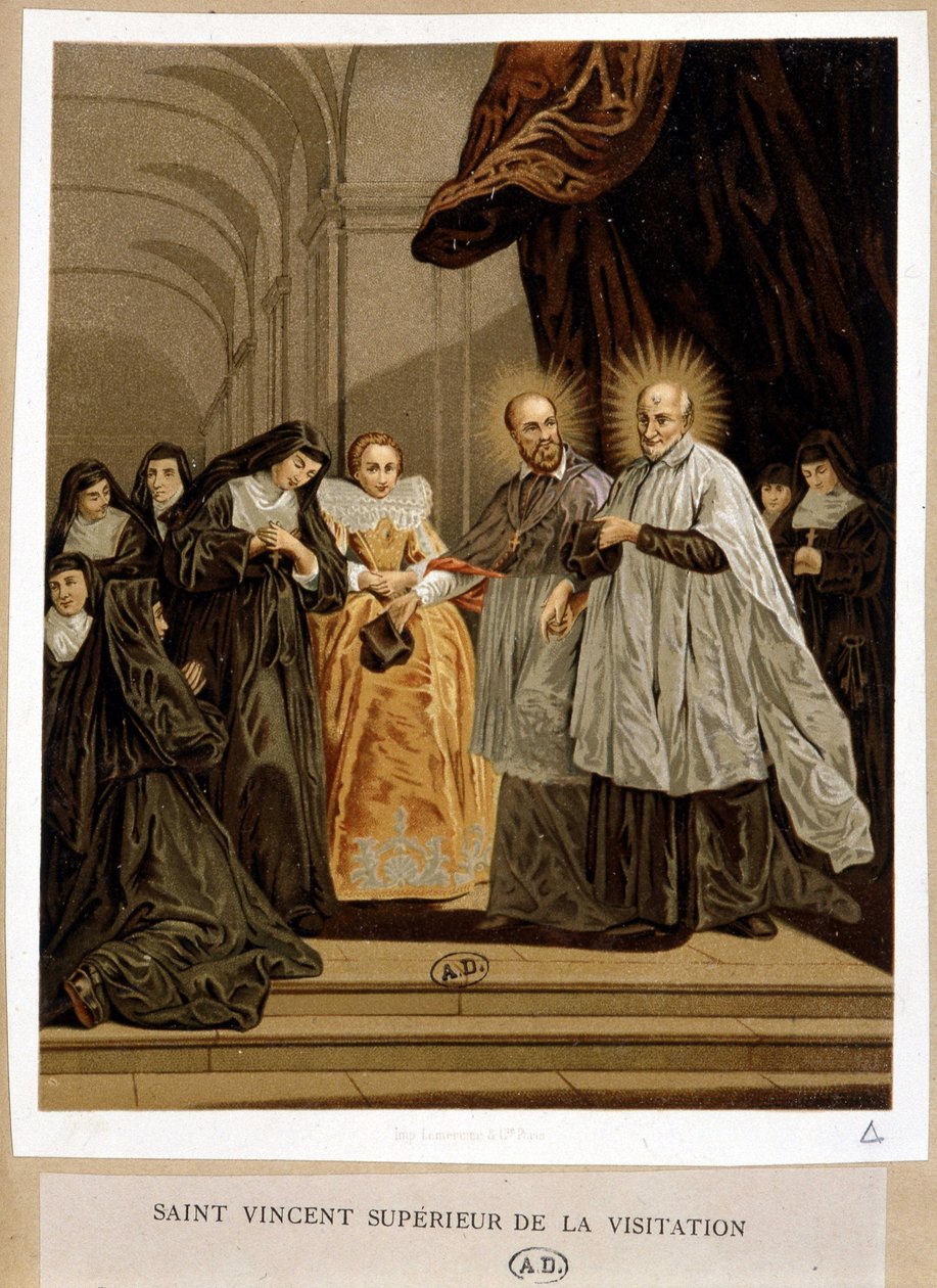 Saint Vincent de Paul, visitationens överordnade, Jeanne de Chantal - från ap. 18:e målningen. av Unknown artist