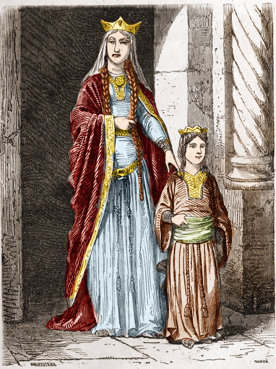 Saint Bathilde (eller Batilde, Bathylle, Beaudour) (626-680), Frankernas drottning med Clotaire. Gravyr i "History Of France En Cent-målningar av Paul Lehugeur" ​​1891 av Unknown artist