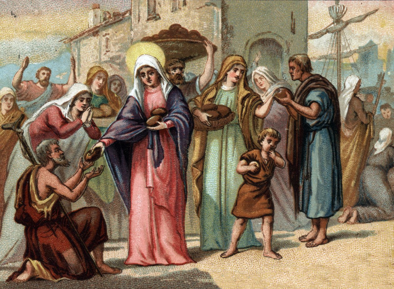 Sainte Genevieve (422-502), skyddshelgon för svälten i Paris. Kromolitografi omkring 1890. av Unknown artist