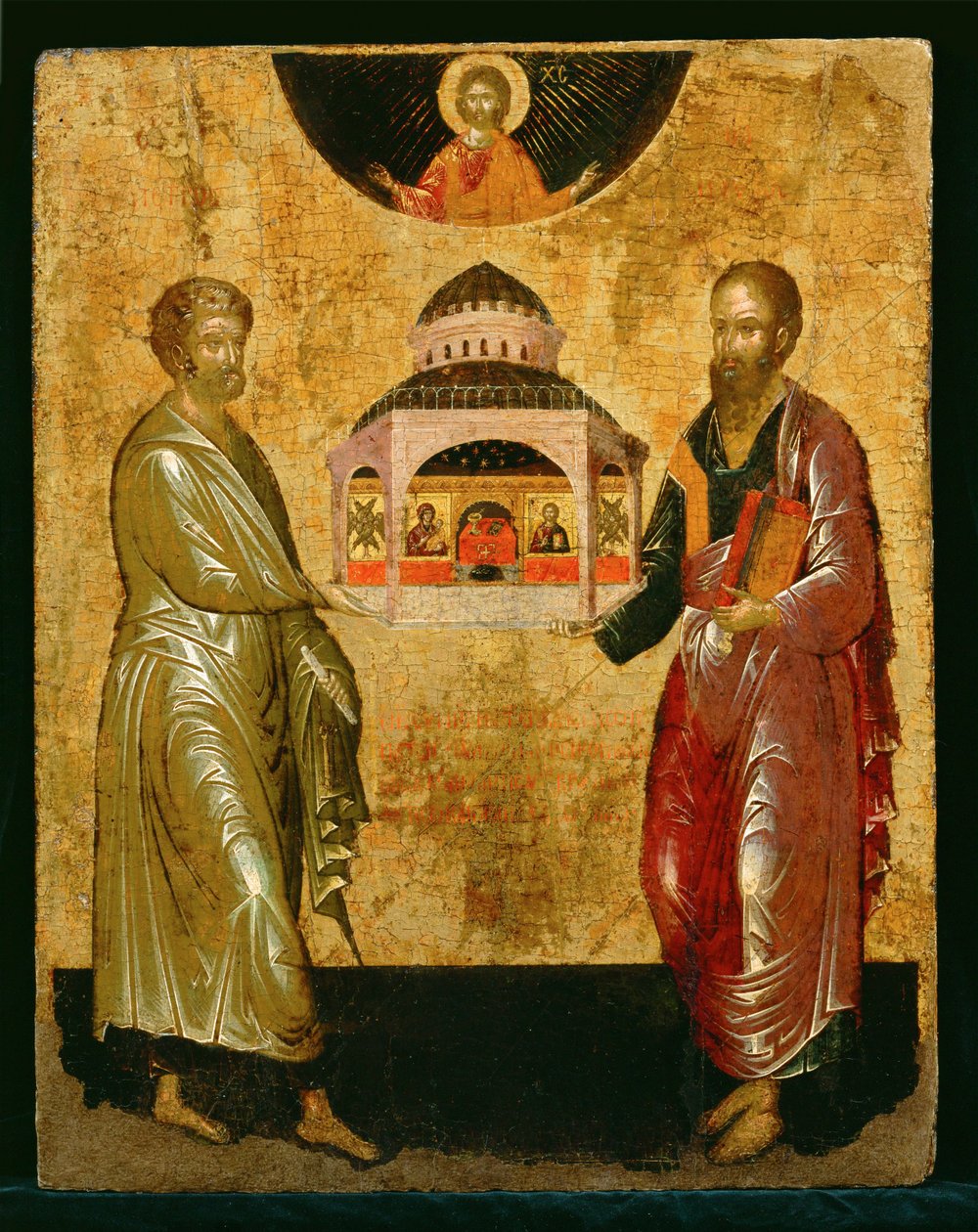 Helgonen Petrus och Paulus överlämnar en kyrka till Gud av Unknown Artist