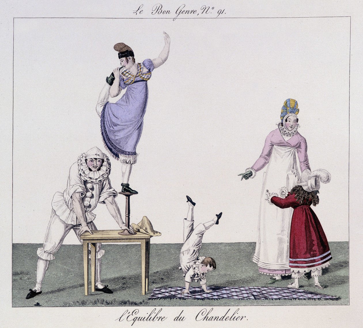 Saltimbanks: Balans av ljusstaken - i "" Den goda genren", deb. 1800-talet av Unknown artist