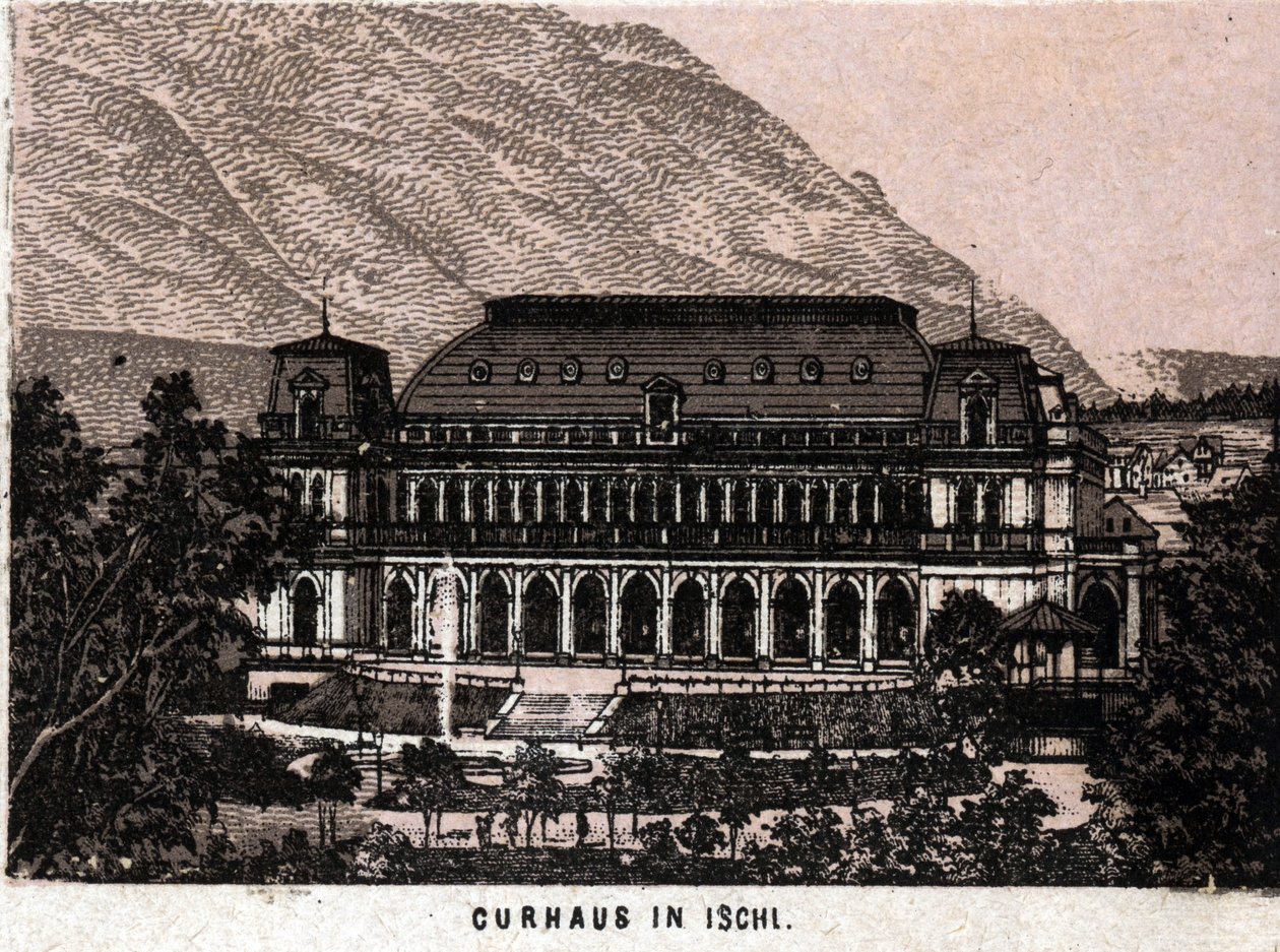 Salzkammergut-regionen, Österrike: utsikt över Curhaus i Ischl. "" Världen illustrerar 168 vyer"" Odaterat (slutet av 1800-talet) av Unknown artist
