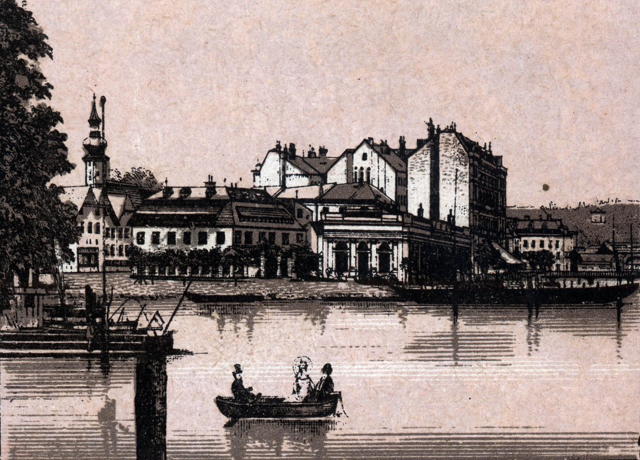 Salzkammergut-regionen, Österrike: utsikt över kasinot i Gmunden. i "" Världen illustrerar 168 vyer"" Odaterat (slutet av 1800-talet) av Unknown artist