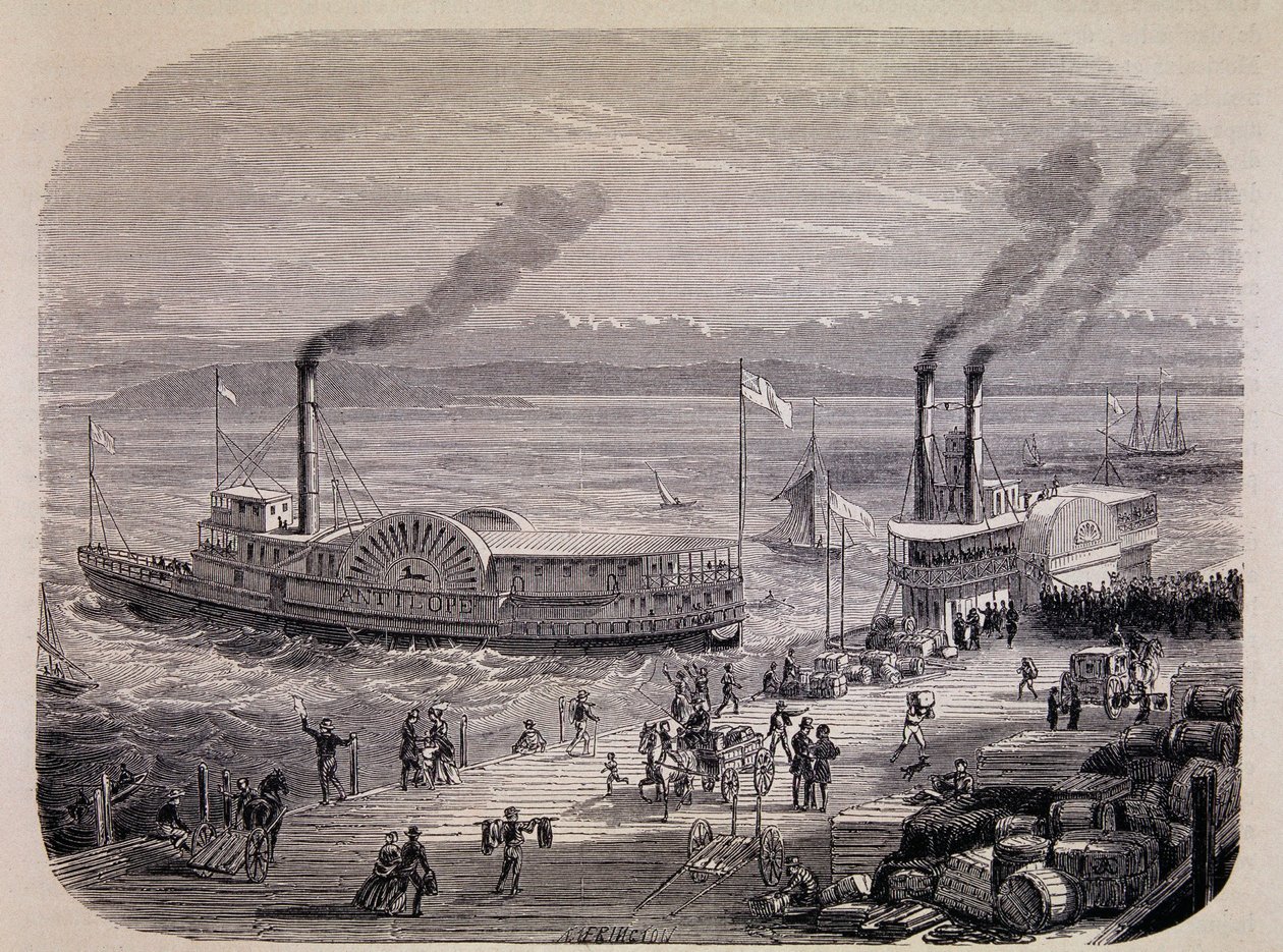 San Francisco Docks and Paddle Wheeled Boats (Kalifornien) - i "Tour du Monde" av Unknown artist