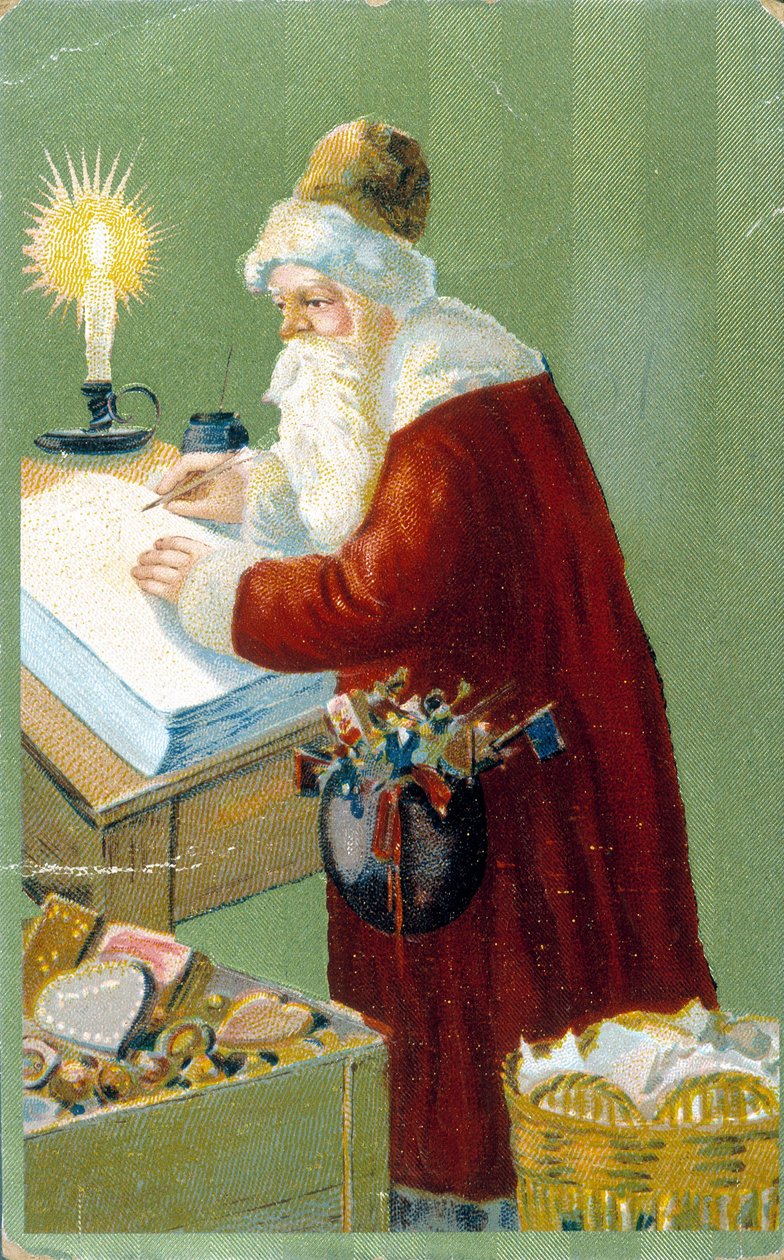Jultomten förbereder presenter. av Unknown artist