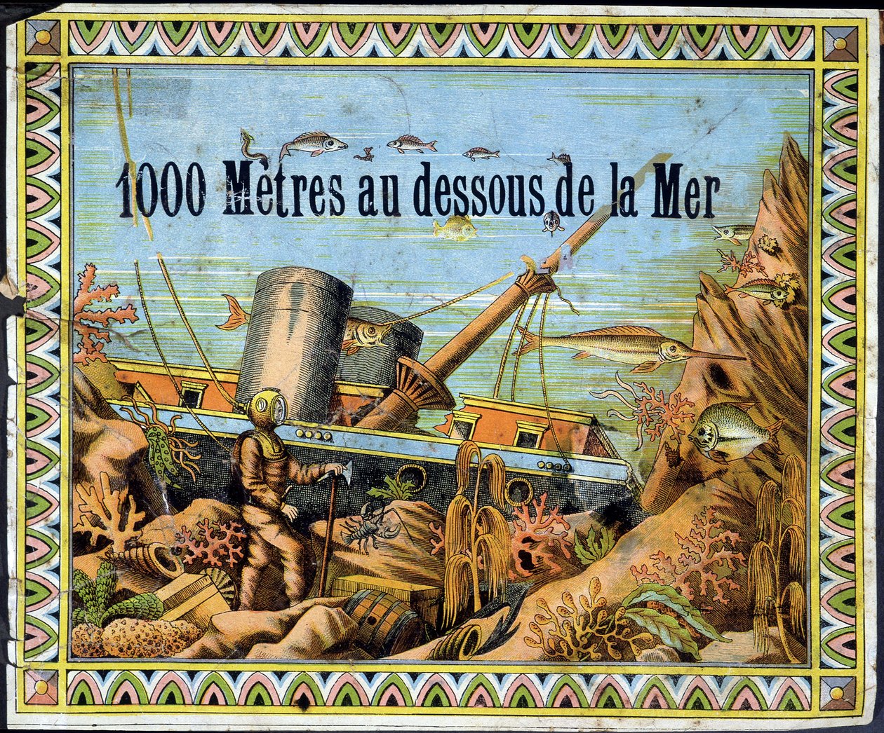 Scaphandler och skeppsbruten båt - i "" 1000 meter under havet"" av Jules Verne av Unknown artist