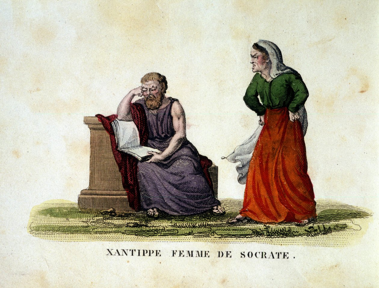 Scene de menage mellan Sokrates och hans fru Xantippe (Xanthippe) - gravyr av Unknown artist
