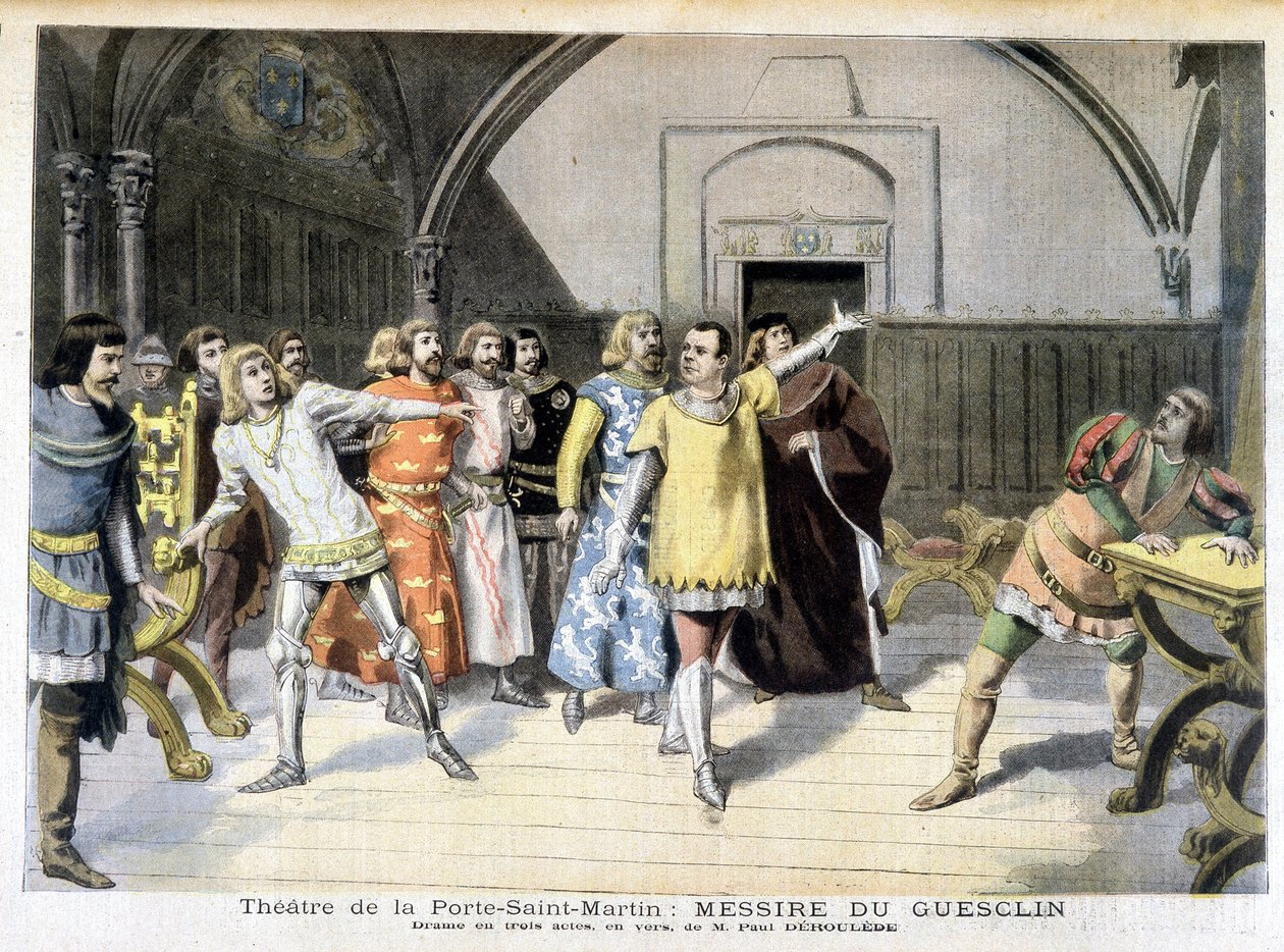 Scen av pjäsen "" Messire Du Guesclin"", drama av Paul Déleède, spelad på teatern i Porte Saint Martin. I Le petit journal, den 1895-11-03. av Unknown artist