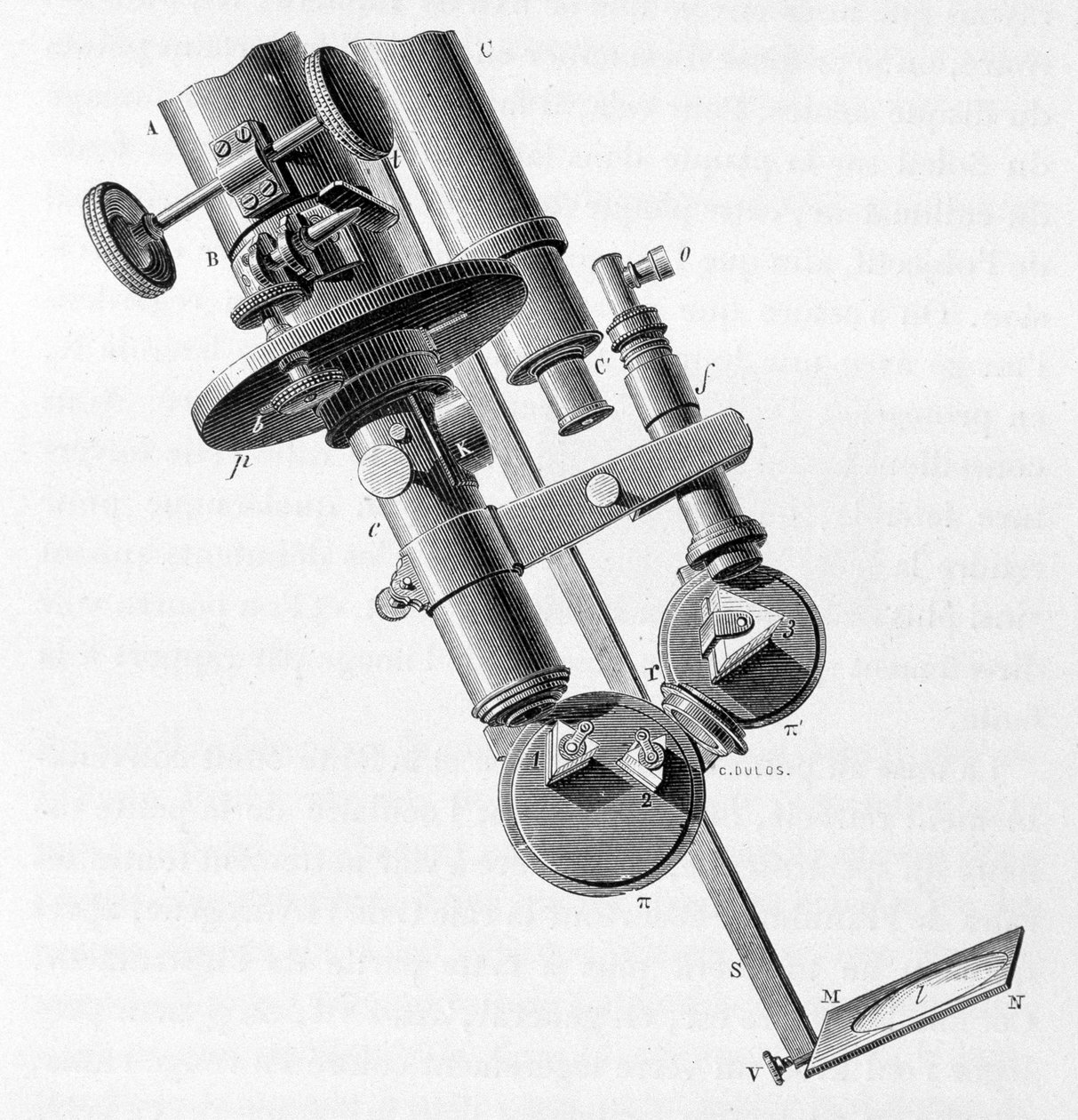 Science board presenterar ett spektroskop. av Unknown artist