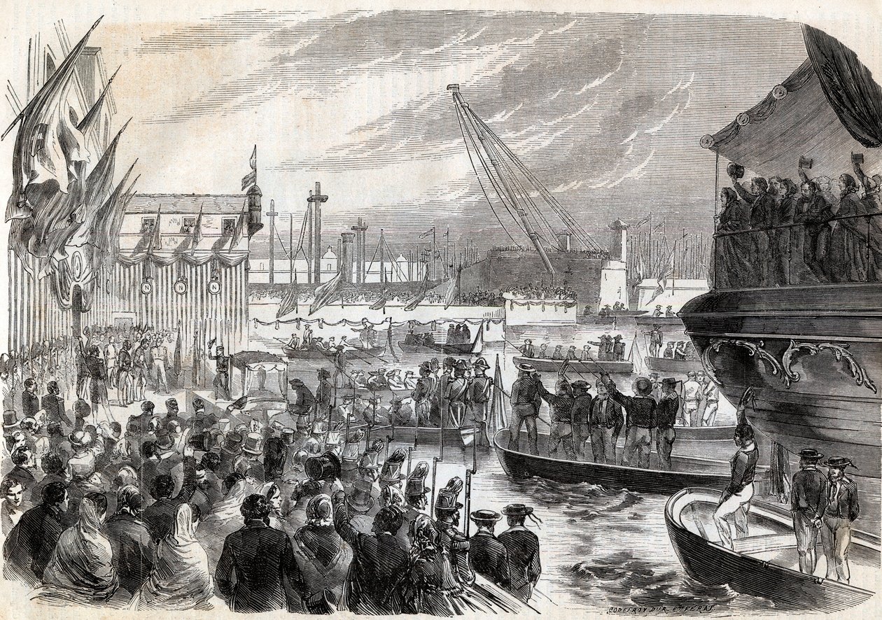 Andra italienska självständighetskriget, italienska kampanjen 1859: Napoleon III (1808-1873) i hamnen i Genes 12/05/1859 - Fransmännens ankomst till Genua, 12 maj av Unknown artist