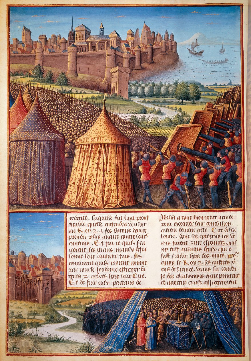 Andra korståget: utsikt över belägringen av Ascalon 1153 av Baldwin III (1131-1162). Miniatyren hämtad från "The passager made Outremer by the French against the Turks and other Saracens and Moures Outremarine" av Sebastien Mamerot av Unknown artist