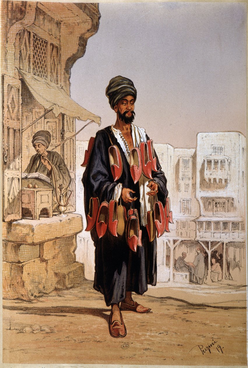 Säljare av tofflor och vattenpipa rökare i Egypten av Unknown artist