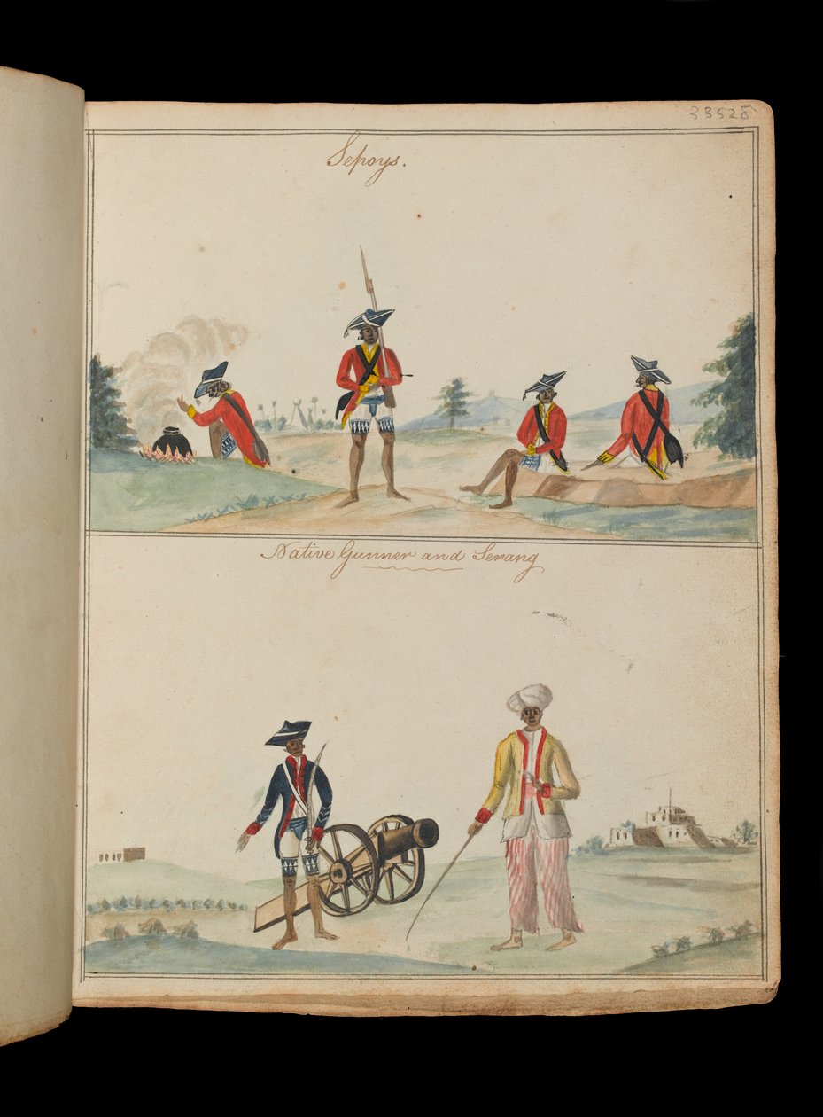 Sepoys, en infödd skytt och en serang (båtsman) av Unknown artist