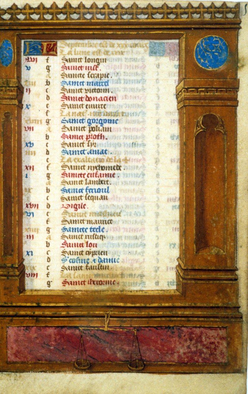 Septemberkalender med tecknet Vågen - Medeltidens miniatyr: Begär tillstånd från Toulouses kommunala bibliotek (tel: 05 62 27 66 66) av Unknown artist