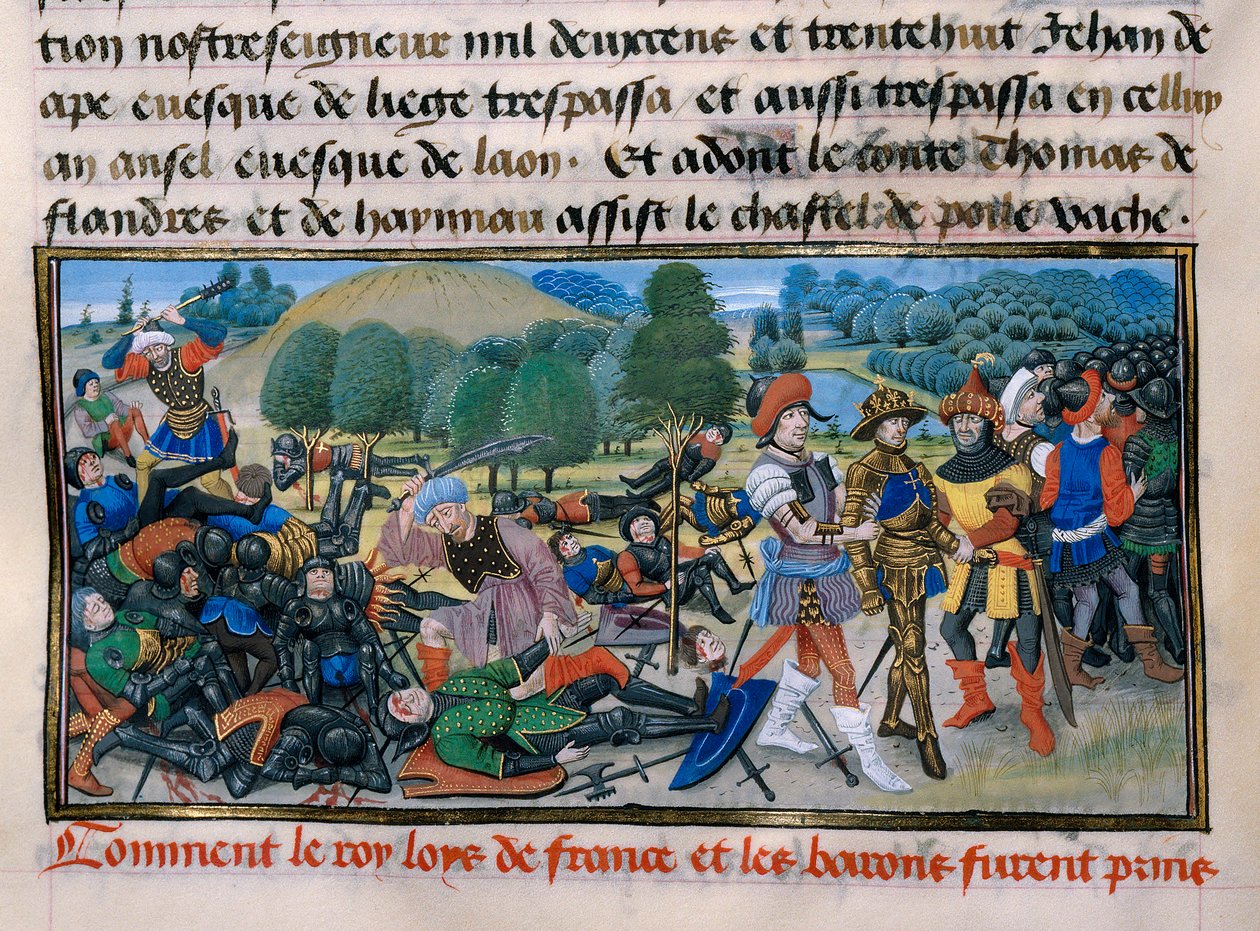 Sjunde korståget: Kung Ludvig IX (Saint Louis) (1214-70) fångas under slaget vid Mansourah 1250 i Egypten, ”Chronique abregee” av David Aubert 1250 Paris av Unknown artist
