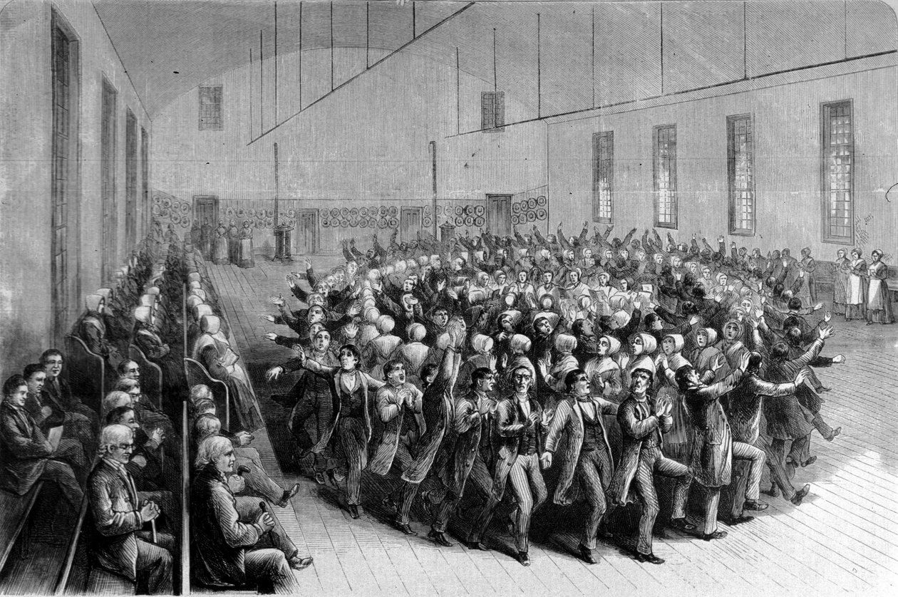 Shaking Quakers religiös procession (dans) i New York. Illustration av 1800-talet. av Unknown artist