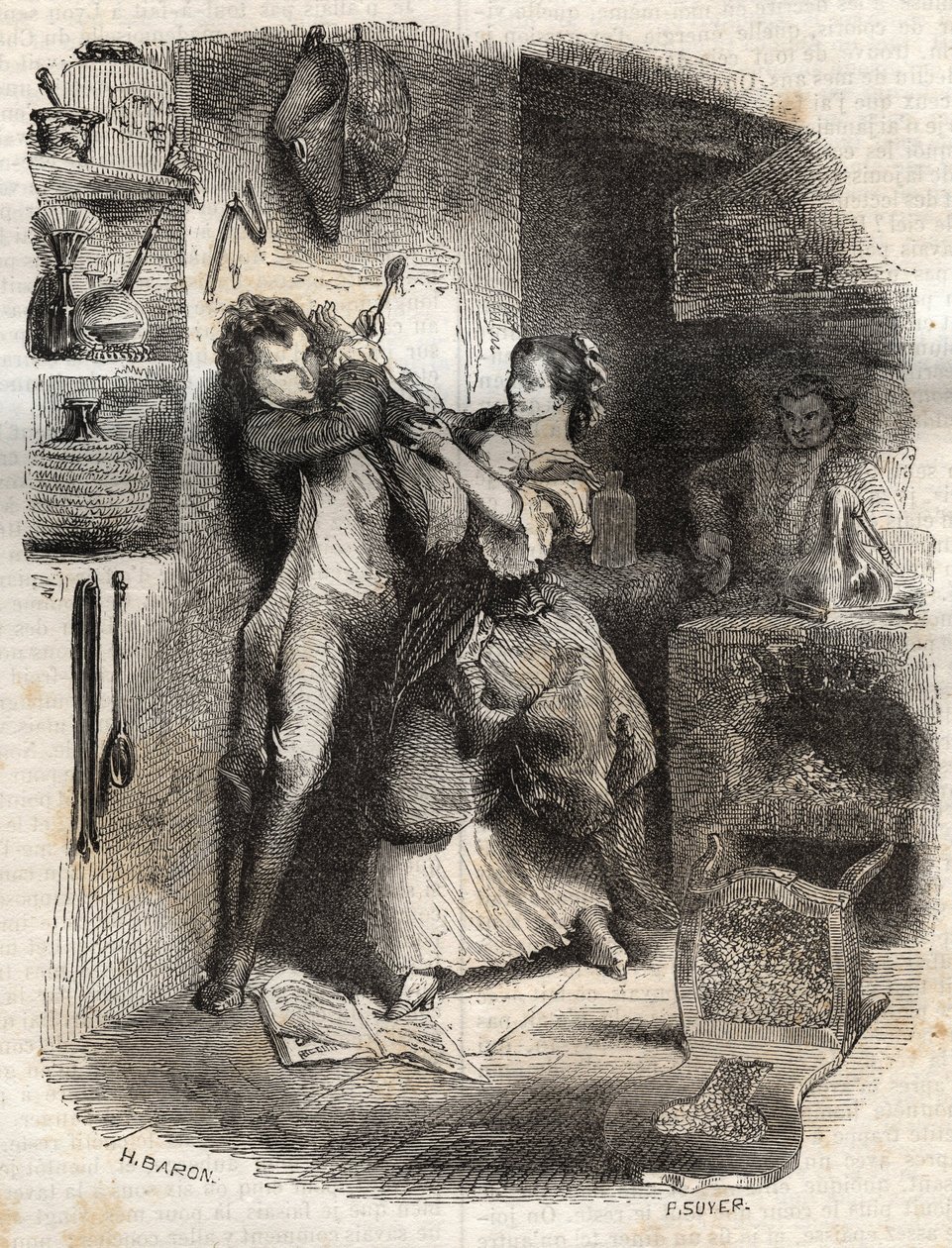 Hon smetade in mig i ansiktet, och allt detta var utsökt - Illustration till "" bekännelserna" av Jean-Jacques (Jean Jacques) Rousseau (1712-1778) - gravyr från 1849 av Unknown artist