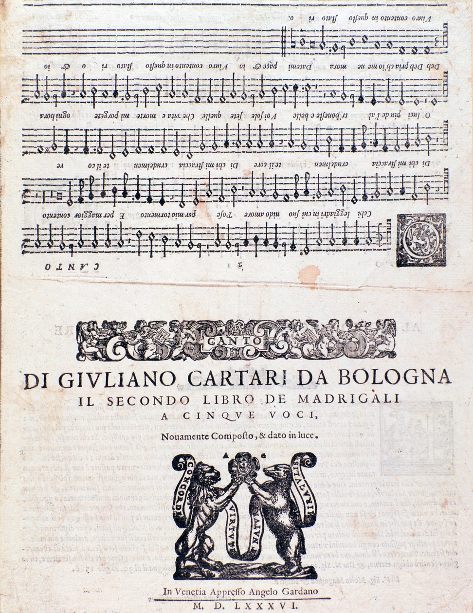 Noter Sida av Madrigalerna (andra boken) av Giuliano Cartari från Bologna av Unknown artist