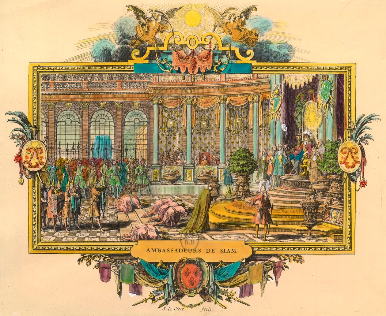 Siam-ambassadörer vid kung Ludvig XIV:s hov 1686. Gravyr. Privat samling av Unknown artist