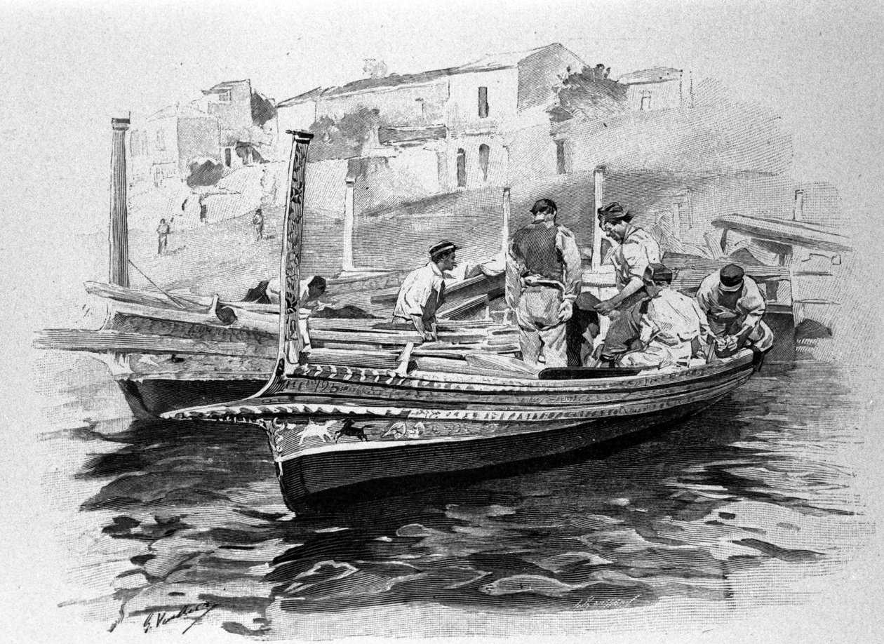 Sicilianska fiskare från Lipari-regionen. 1800-talsgravyr. av Unknown artist