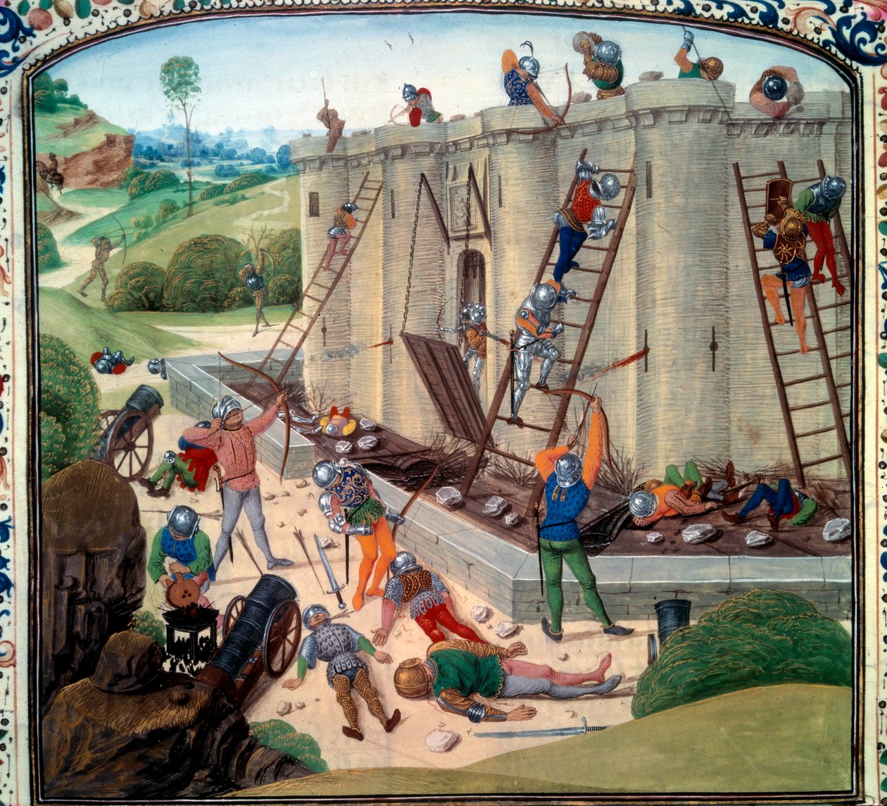 Belägring av Brest (1386 e.Kr.). Miniatyr i "" Chronicles"" av Jean Froissart (Folio 116v) av Unknown artist