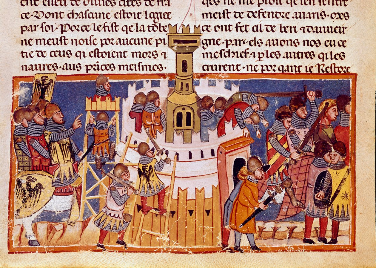 Belägring av en befäst stad Miniatyr hämtad från "The Facts of the Romans"" som berättar om de tolv Cesars liv. 1200-talets Venedig, biblioteca Marciana av Unknown artist