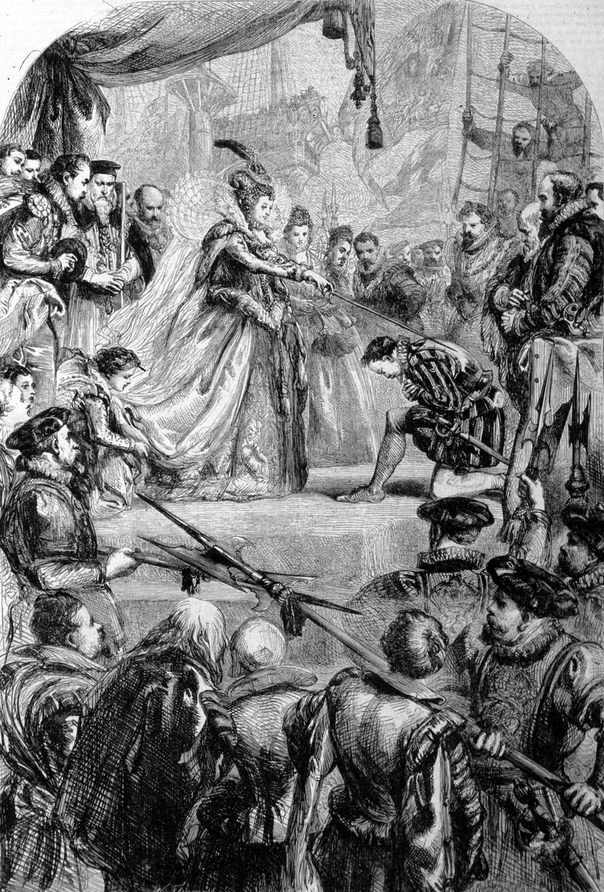 Sir Francis Drake (1540-1596), engelsk navigatör adlades av drottning Elizabeth I 1581. Gravyr. av Unknown artist